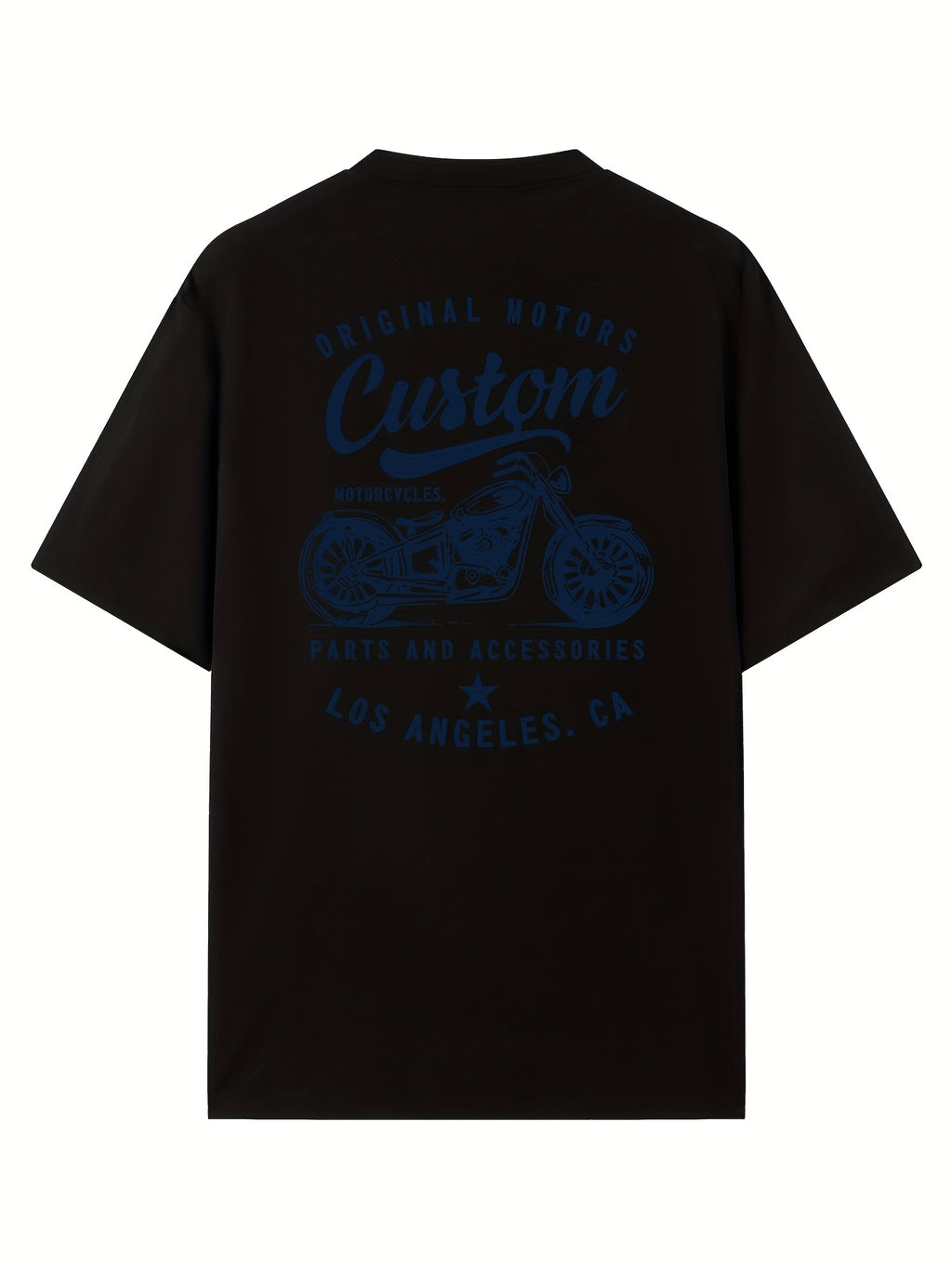 Men's Original Motorcycles Graphic T-Shirt - Casual Street Style Short Sleeve Crewneck Tee, White with Blue Print, Polyester Blend, Los Angeles Parts & Accessories Design