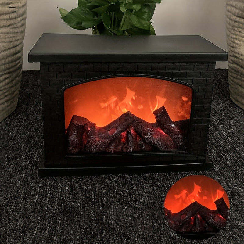 Shenzhi Tech LED Fireplace Lantern - Tabletop USB Powered Fake Fireplace Light with Polished Finish, Push Button Control, Plastic Lamp Shade, Flame Effect for Home Decor - No Battery Included
