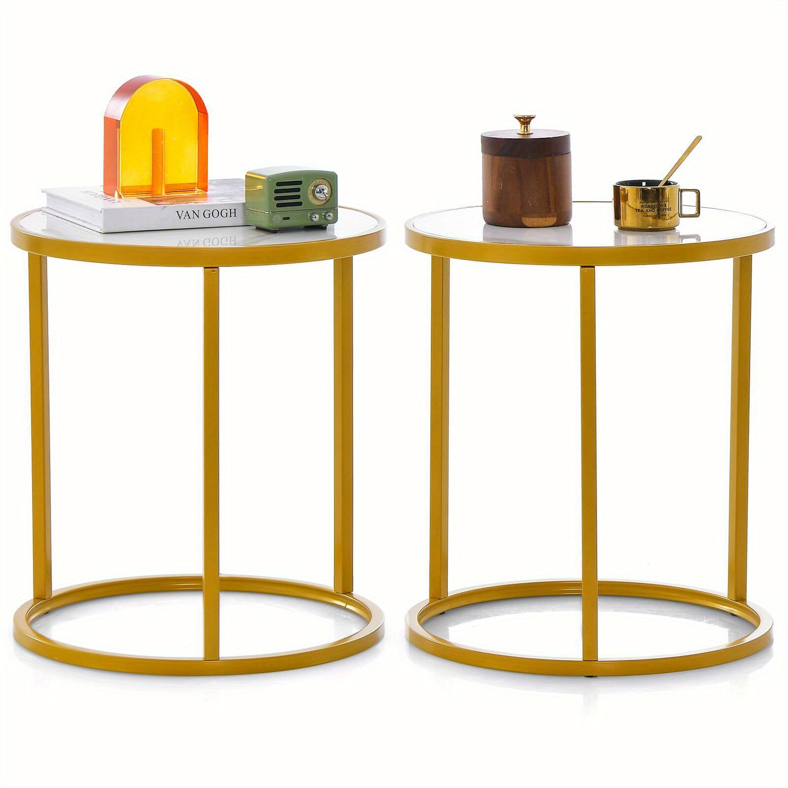 Table d'appoint ronde avec dessus en pierre frittée 2 pièces 19.5\