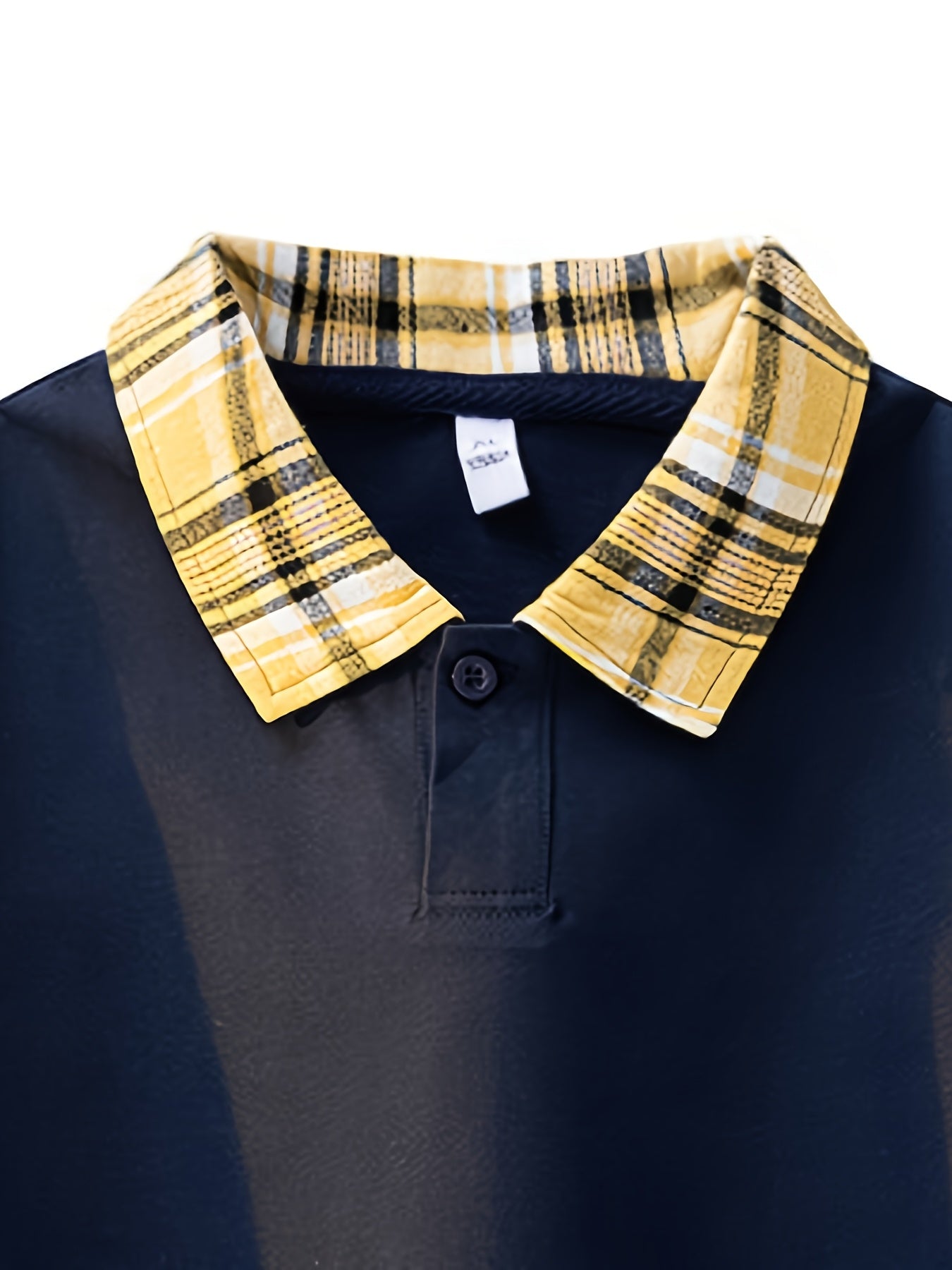 Men'S Casual Color Block Polo Shirt - Short Sleeve, Breathable Polyester, Summer Essential with Yellow and White Check Collar, Relaxed Fit for Weekend Attire, Casual Summer Shirt | Check Pattern Shirt | Polyester Fabric
