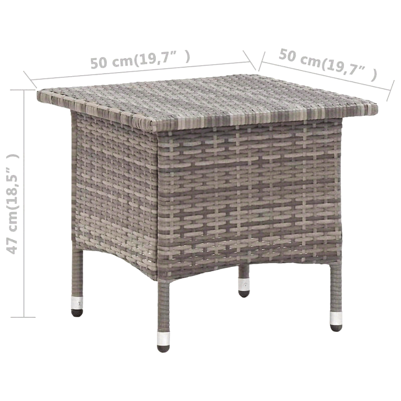 Table basse grise 19.69x19.69x18.5 pouces en rotin synthétique