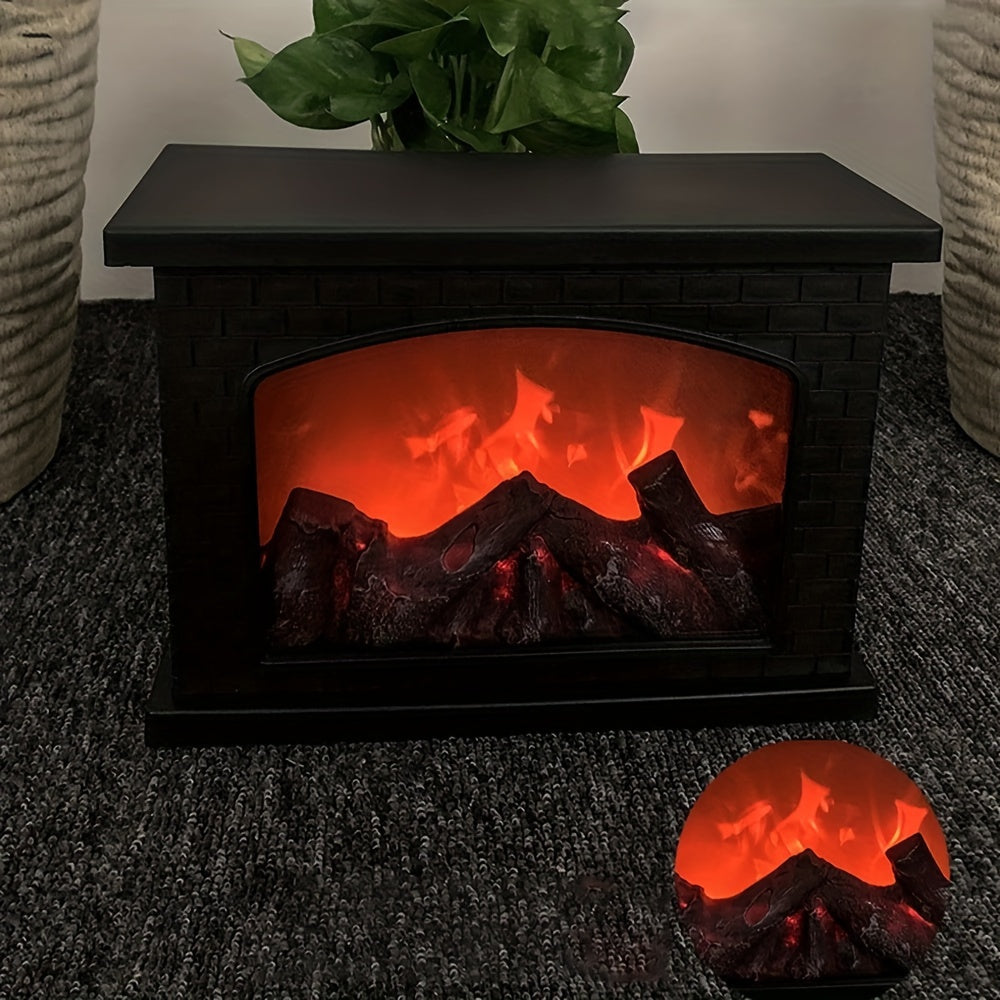 IP44 Rated Realistic Flame Fireplace Lamp - Battery & USB Powered, Retro Style Decoration for Indoor Rooms, Patios, Christmas & Halloween Themes