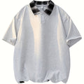 Men'S Casual Color Block Polo Shirt - Short Sleeve, Breathable Polyester, Summer Essential with Yellow and White Check Collar, Relaxed Fit for Weekend Attire, Casual Summer Shirt | Check Pattern Shirt | Polyester Fabric