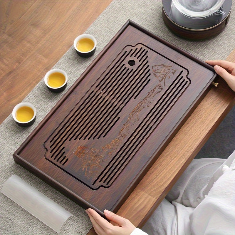 1pc Plateau à Thé en Bambou Exquis et Atmosphérique, Table à Thé à Double Usage Simple pour la Maison, Ensemble de Thé Kung Fu Petite Table à Infusion Sèche, Convient pour Salle de Thé, Bureau, Extérieur, Usage Domestique, Thé Kung Fu