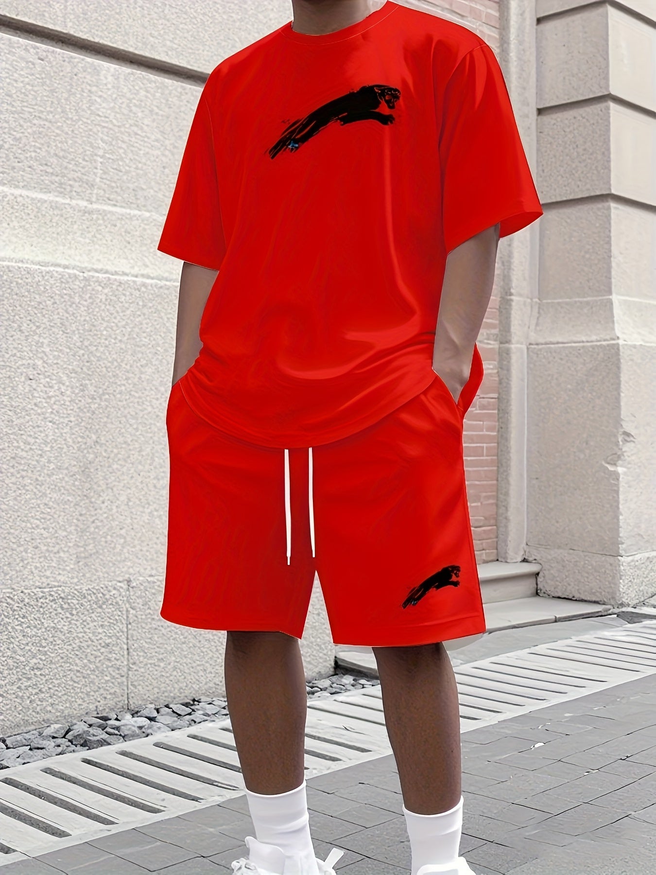 Men'S Athletic T-Shirt & Shorts Set - Navy Blue & White, Drawstring Waist, Sleeveless, Summer Sportswear, Casual Attire|Sporty Look|Comfortable Fi