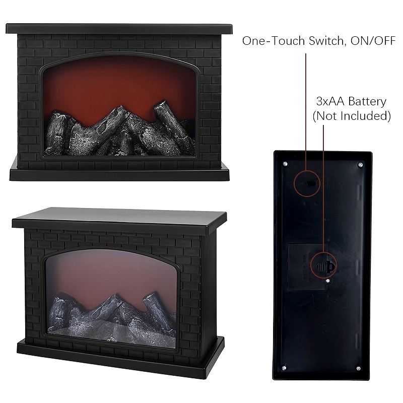 Shenzhi Tech LED Fireplace Lantern - Tabletop USB Powered Fake Fireplace Light with Polished Finish, Push Button Control, Plastic Lamp Shade, Flame Effect for Home Decor - No Battery Included