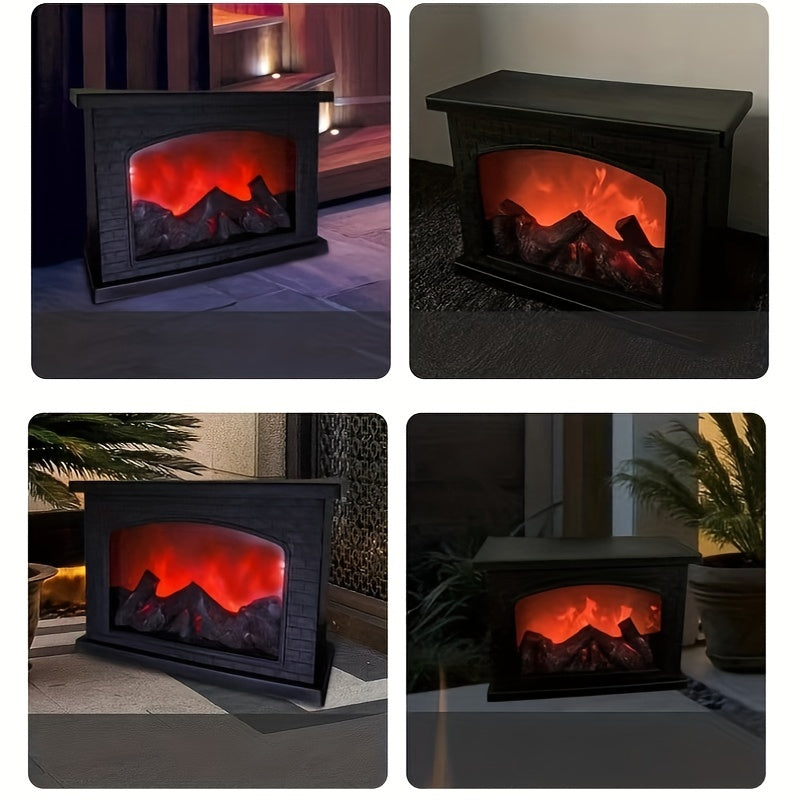 IP44 Rated Realistic Flame Fireplace Lamp - Battery & USB Powered, Retro Style Decoration for Indoor Rooms, Patios, Christmas & Halloween Themes