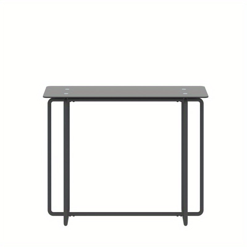Table basse rectangulaire en verre trempé simple couche pour porche, pieds noirs, table basse en verre trempé double noir, sans batterie.